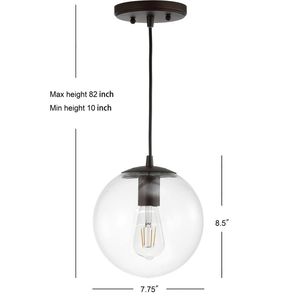 Bleecker 7.75" Metal/Glass Globe LED Pendant, Clear/Oil Rubbed Bronze