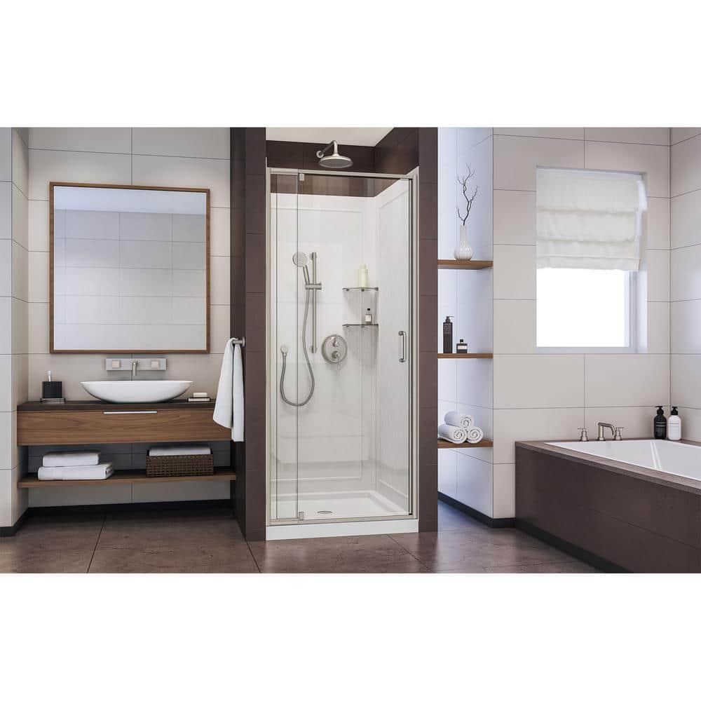 DreamLine Flex 32" x 76.75" Square Pivot Shower Enclosure with Base Included DL-6217C-04CL