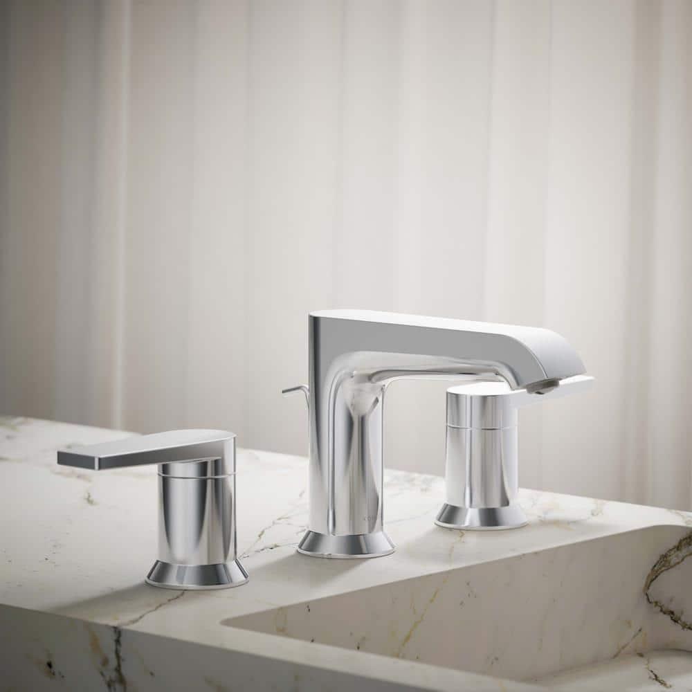 Kohler Hint Widespread Bathroom Faucet with Pop-Up Drain Assembly, 3 Hole 2-Handle Bathroom Sink Faucet, 1.2 gpm