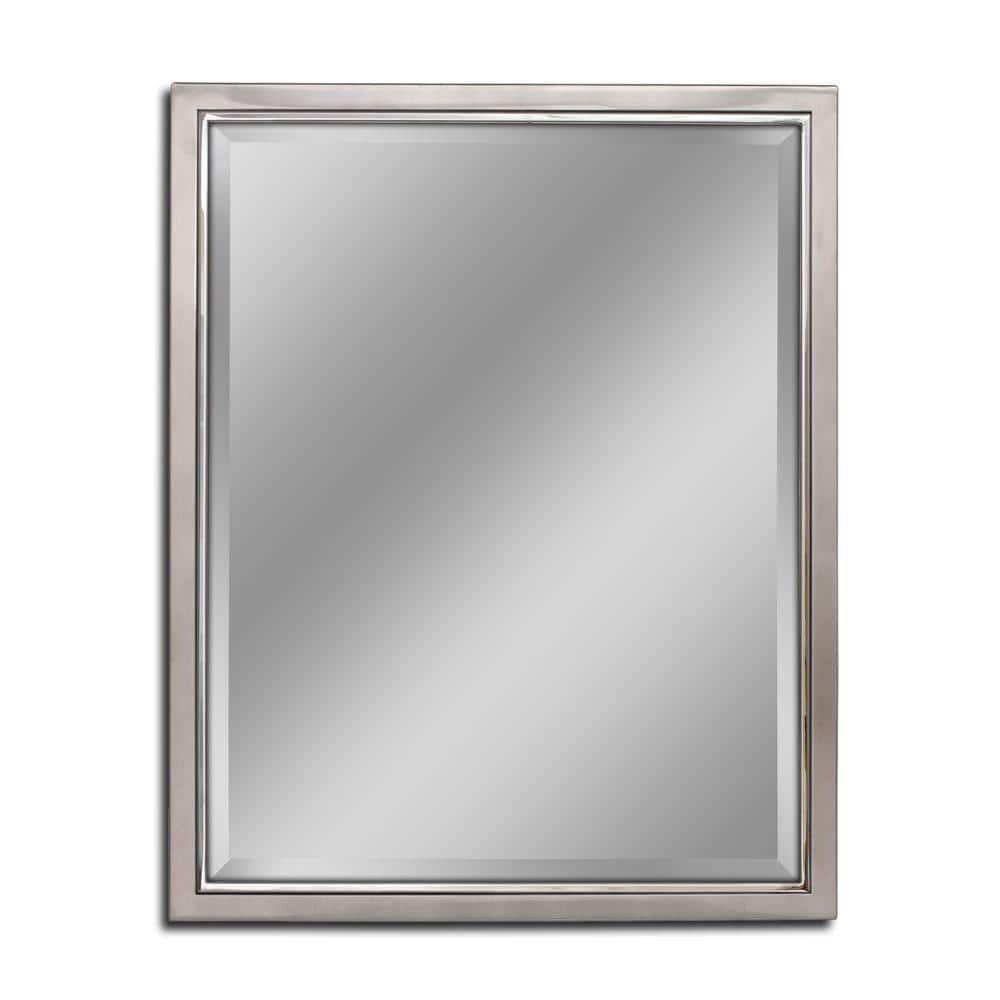 Head West Brushed Nickel and Chrome Metal Framed Vanity Mirror for Bathroom - Beveled-Edge Bedroom Mirror with Z-Bar Brackets for Vertical & Horizontal Placement - 24"x30"