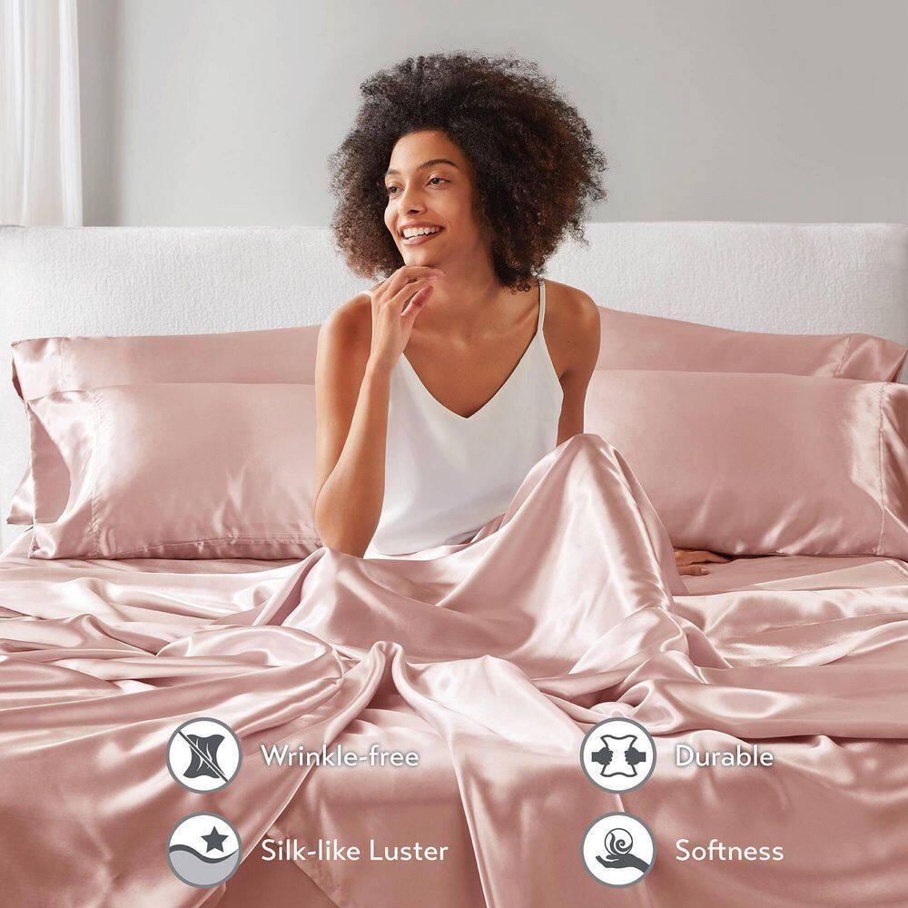 California King Satin Luxury 6pc Sheet Set Blush