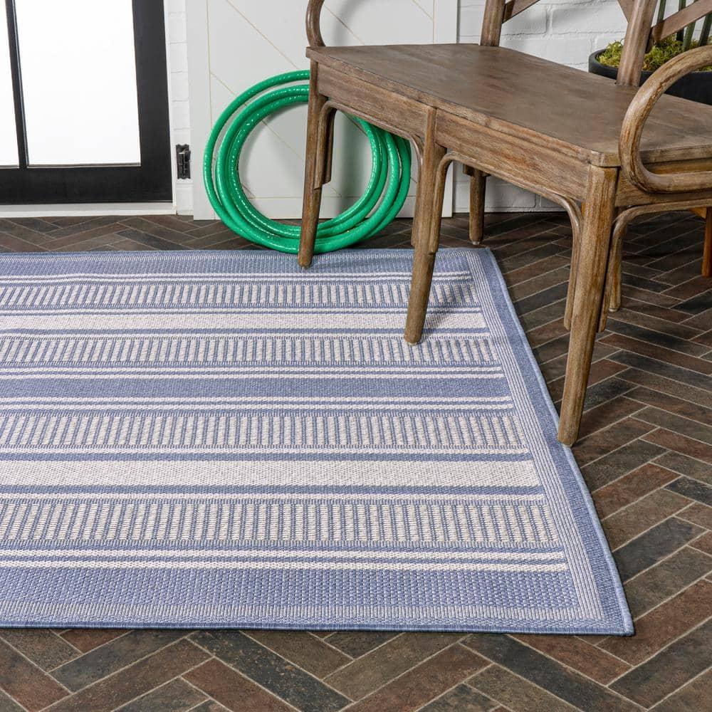 8' x 10' Haynes Modern Double Stripe Indoor/Outdoor Area Rug, Blue/Light Gray - JONATHAN Y