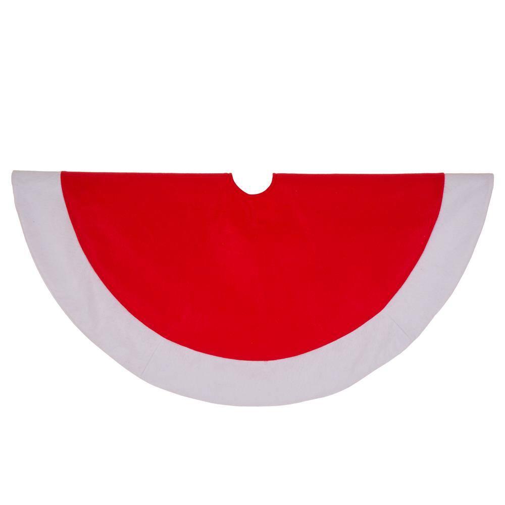 48" Red and White Felt Christmas Tree Skirt with Trim Embellishment