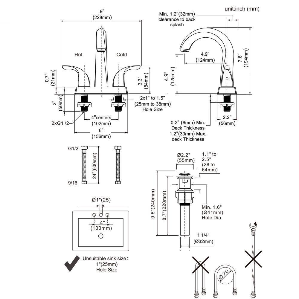 1.2 Flow Centerset Bathroom Sink Faucet with Drain
