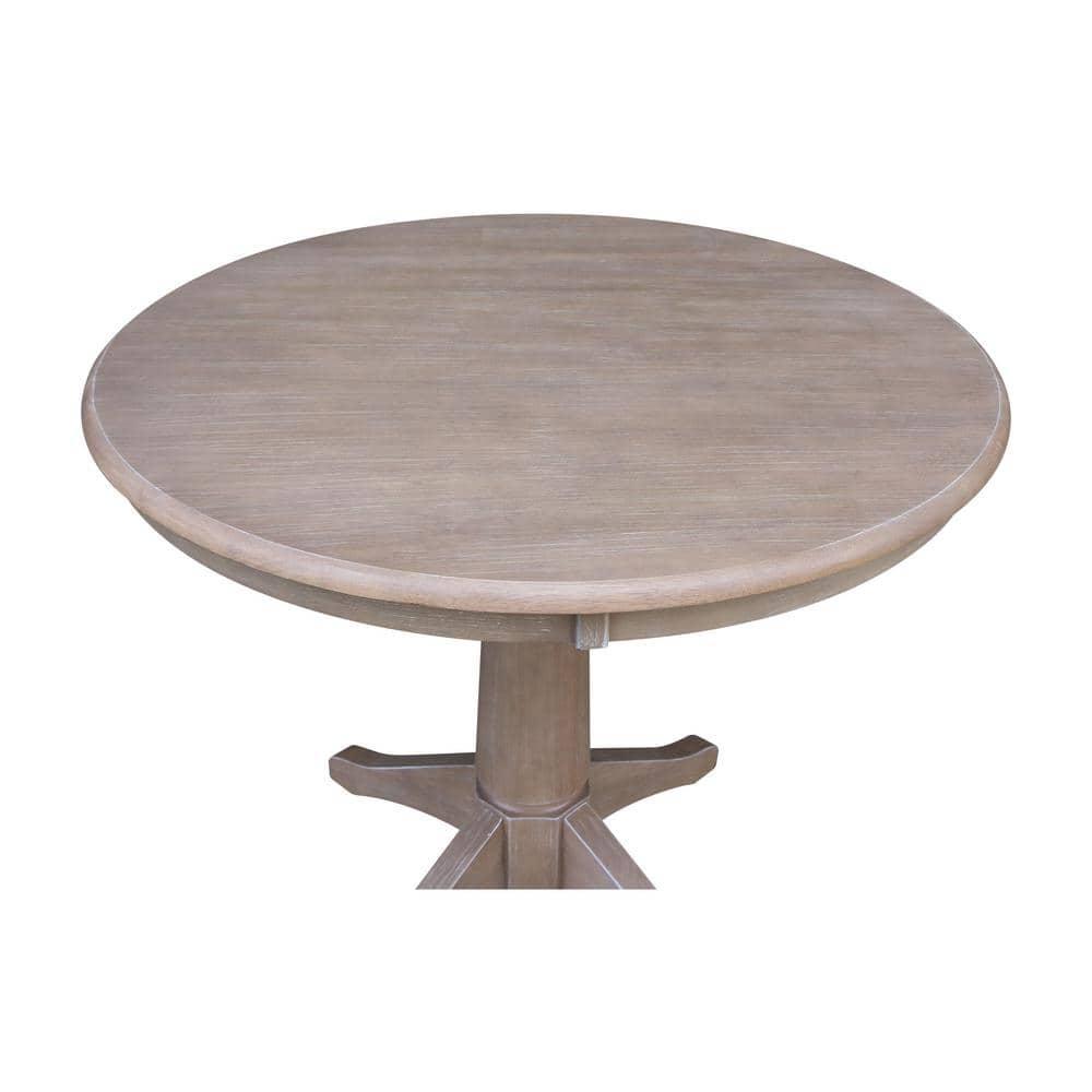 36"x36" Round Top Solid Wood Pedestal Bar Height Table Washed Gray Taupe - International Concepts