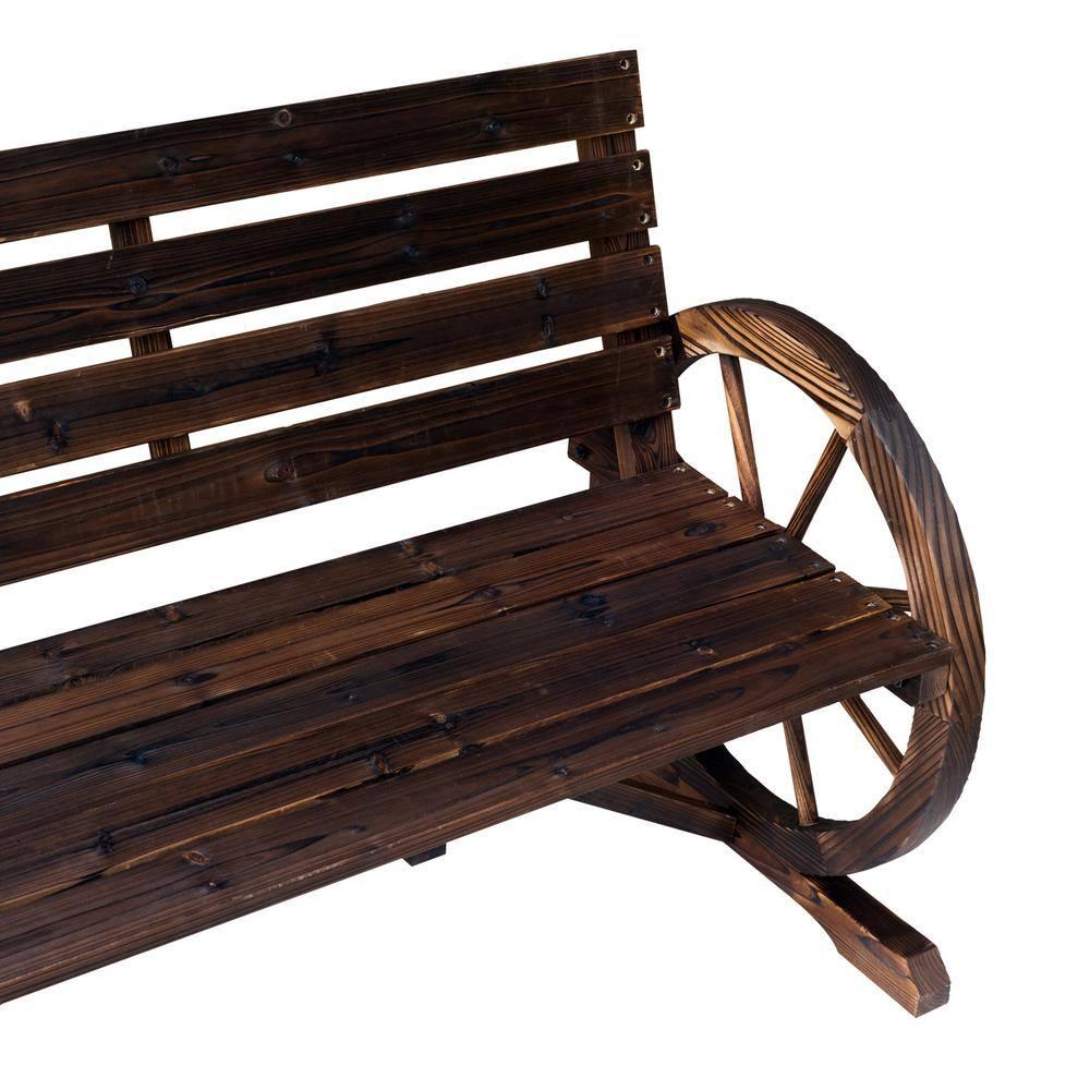 ZWNLKQG Wooden Wagon Wheel Bench  Rustic Outdoor Patio   2-Person Seat Bench for Backyard  Patio  Garden  41.5" x 23.25" x 29.5"  Brown