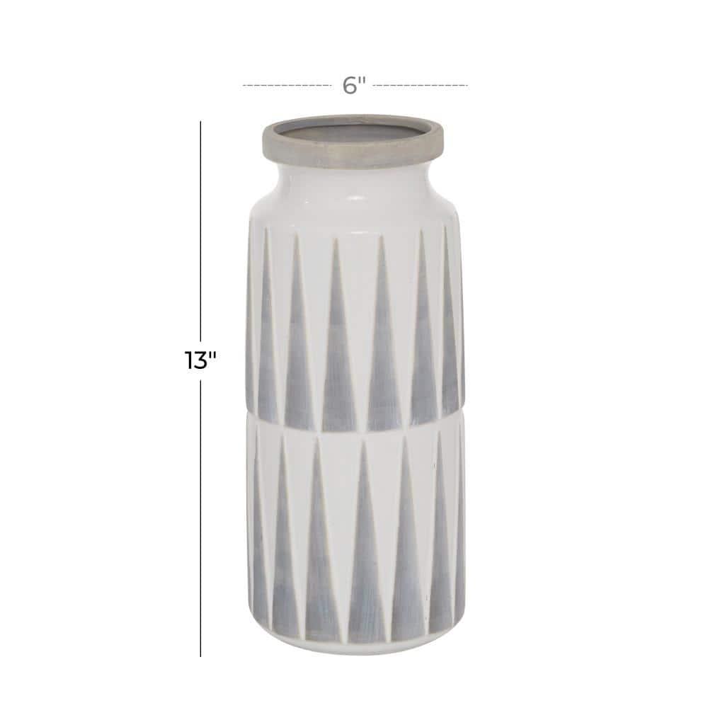 Novogratz Ceramic Decorative White Vase with Triangle Patterns