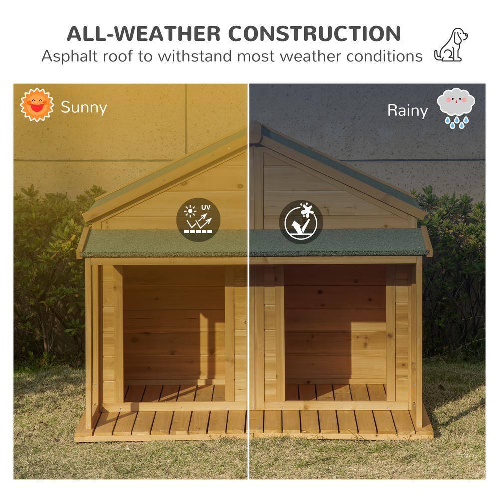 PawHut Wooden Dog House Outdoor Duplex for 2 Medium or Small Dogs, Outdoor Double Dog House with Porch, 50" x 43" x 43"