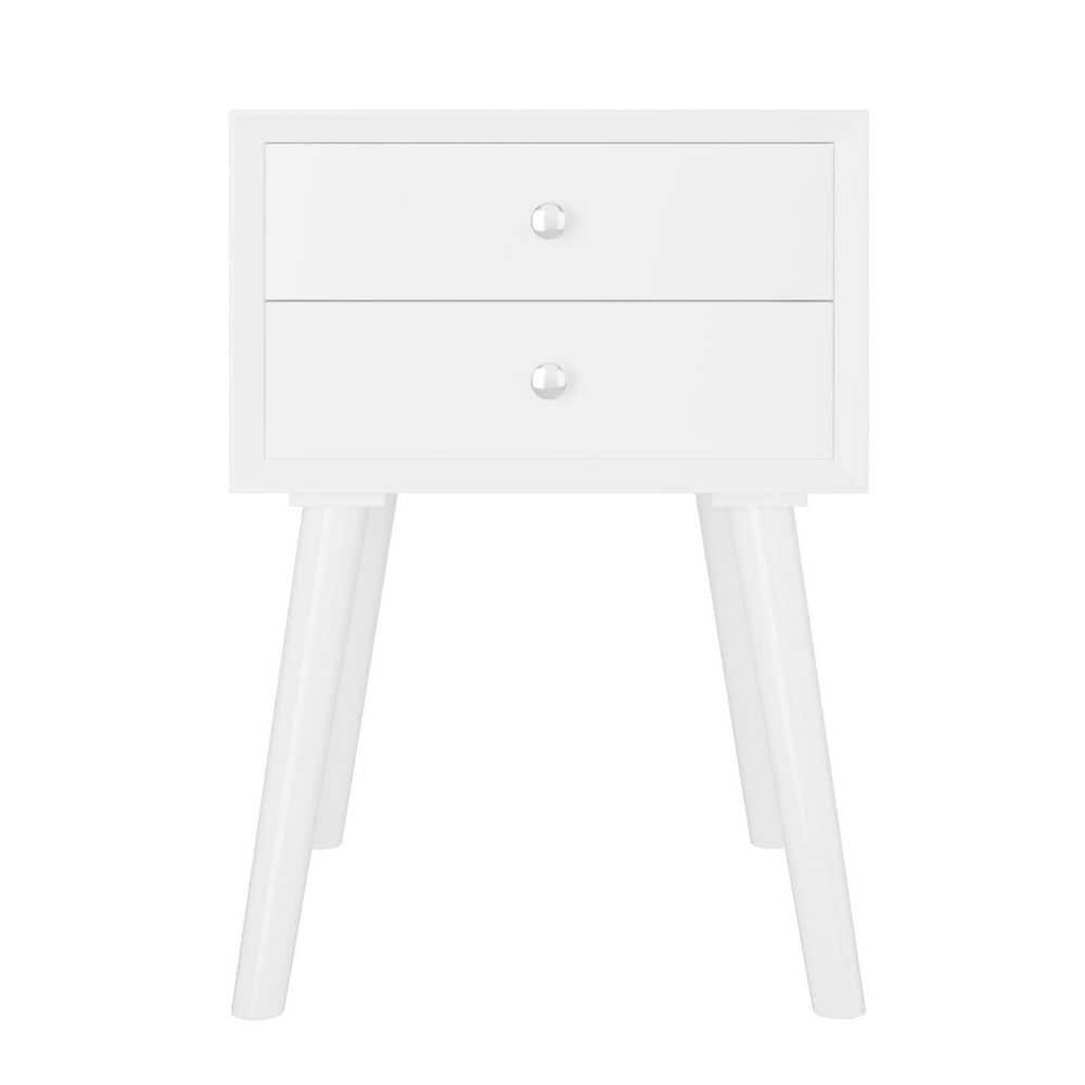Tangkula Wooden Nightstand with 2 Storage Drawers Accent End Side Table for Bedroom&Living room White
