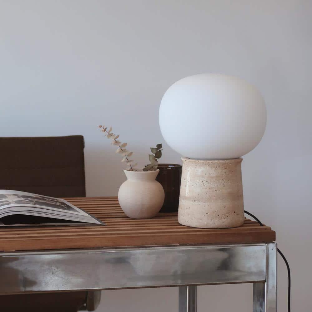 Brightech Neptune 12" LED Table Lamp With Natural Travertine Stone Base | Wayfair