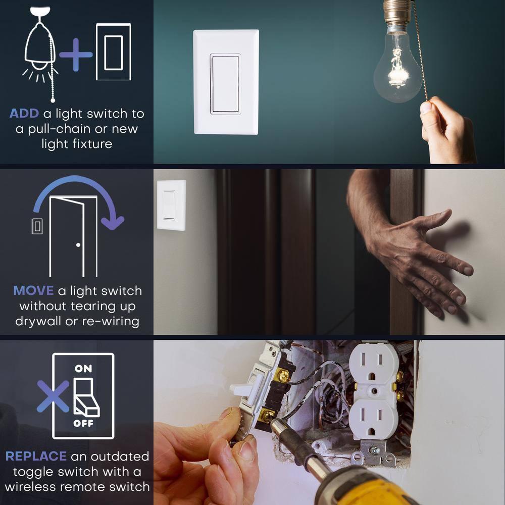 RunLessWire 3-Way On/Off Wireless Battery-Free Remote Light Switch Kit 150ft Range - Light Almond