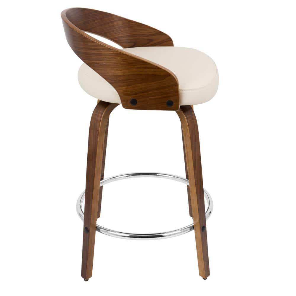 Grotto Mid-Century Modern Counter Stool with Swivel in Walnut with Cream Faux Leather by LumiSource - Set of 2