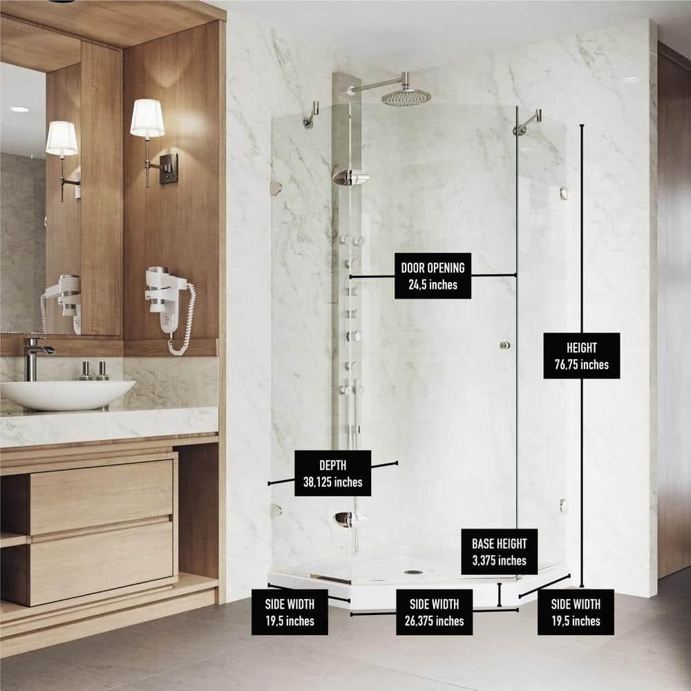 VIGO Verona 38" W x 38" D x 77" H Hinged Frameless Shower Enclosure with 3/8  Clear Glass&Base VG6061CHCL38WS
