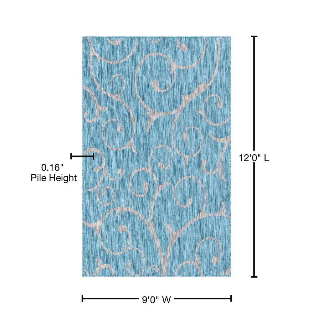 Unique Loom 9' 0 x 12' 2 Rectangle Indoor/Outdoor Botanical Light Aqua Area Rug