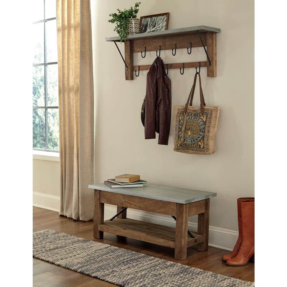 Alaterre Furniture Millwork Bench with Shelf Wood and Zinc Silver/Light Amber: Mid-Century Modern, 300 lbs Capacity