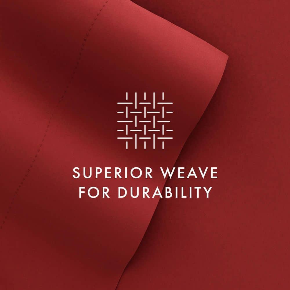 4-Piece Burgundy Solid Microfiber 300 Thread Count Queen Sheet Set