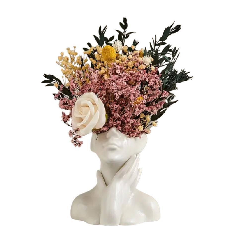 FJS Ceramic Face Vase, White Flower Vase for Decor, 5.3" W x 4.7" H Modern Decorative Vase Centerpiece for Table Shelf Living Room Office Bedroom