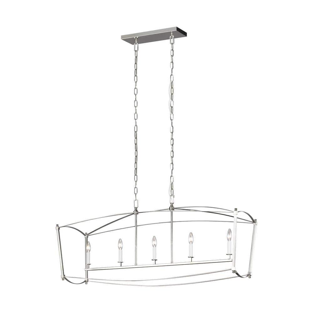 Polished Nickel 5-Light Linear Chandelier with Candelabra Bulbs