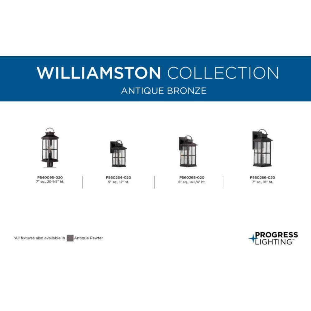 Progress Lighting Williamston 1-Light Antique Bronze Farmhouse Outdoor Large Wall Lantern with Clear Glass Shade