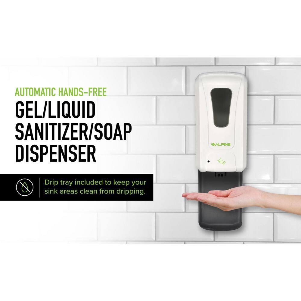 Alpine Industries 1200 ml. Wall Mount Automatic Gel Hand Sanitizer Soap Dispenser in White with Drip Tray (2-Pack)