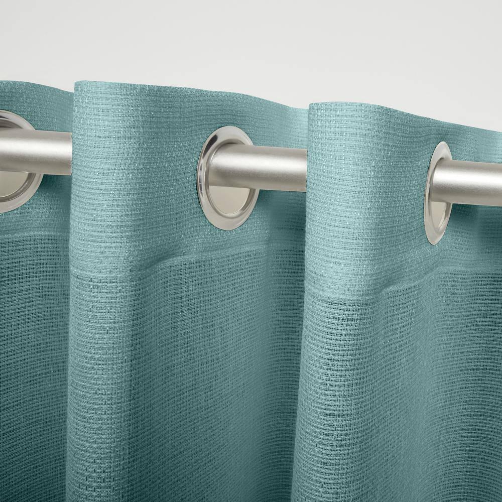 EXCLUSIVE HOME Miami Semi-Sheer Textured Indoor/Outdoor Grommet Top Curtain Panel Pair, 54"x84", Teal