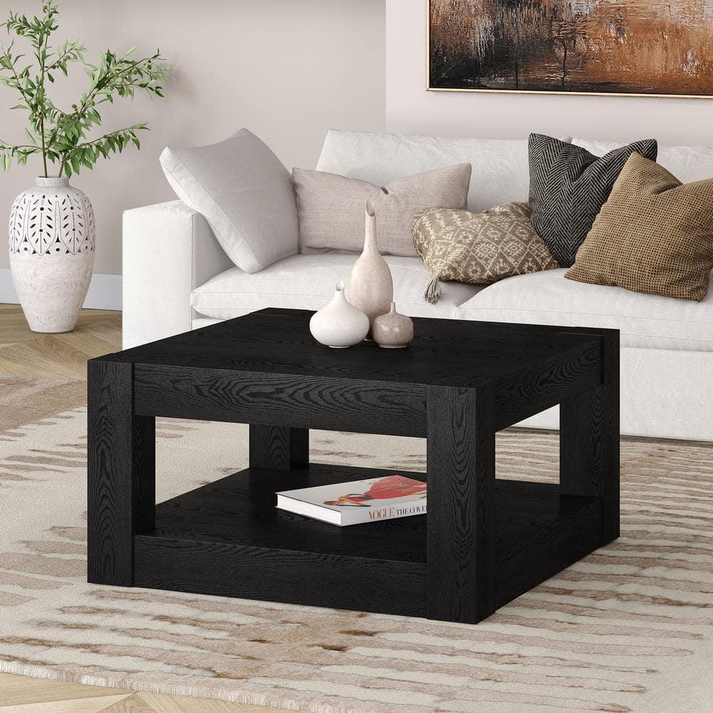 Evelyn&Zoe Hughes 32" Wide Square Coffee Table, Black Grain