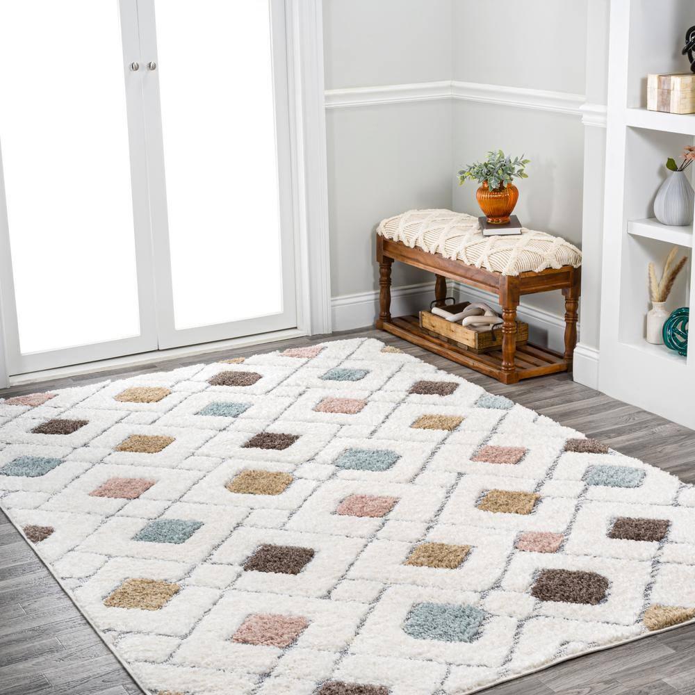 3' x 5' Astrid Retro Trellis High-Low Area Rug, Multi/Cream - JONATHAN Y