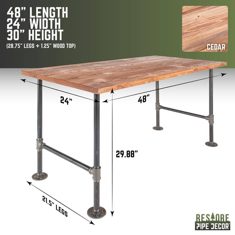 Pipe Decor 24 In. X 48 In. X 30 In. Wood Office Desk With Industrial Steel Pipe Legs