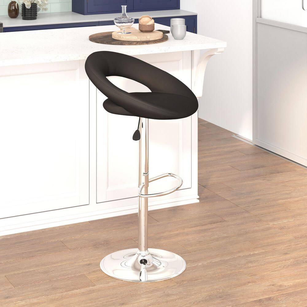 Flash Furniture Contemporary Vinyl Rounded Orbit-Style Back Adjustable Height Barstool with Chrome Base