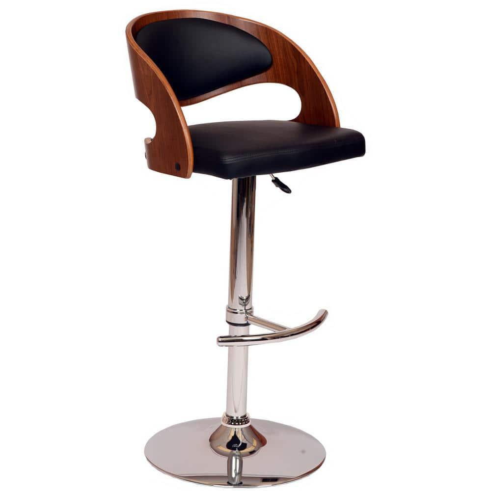 Malibu Adjustable Black Faux Leather and Walnut Swivel Bar Stool