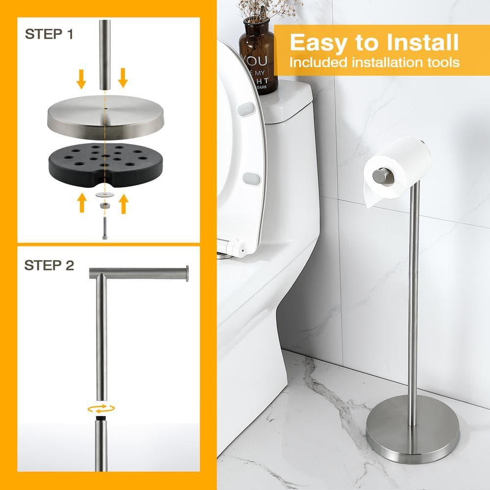 BGL Freestanding Toilet Paper Holder - Brushed Nickel, Reserve Storage for Paper Rolls