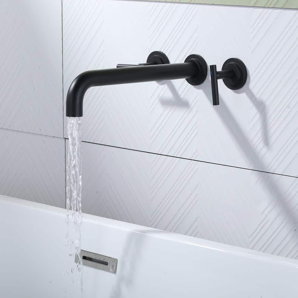 2-Handle 3-Hole Wall Mounted Roman Tub Faucet With 360° Swivel Spout