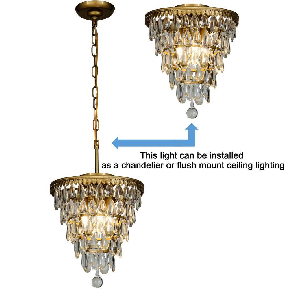 3-Lights Glass Tear Drops Chandelier Painted Brass Pendant Ceiling Lighting