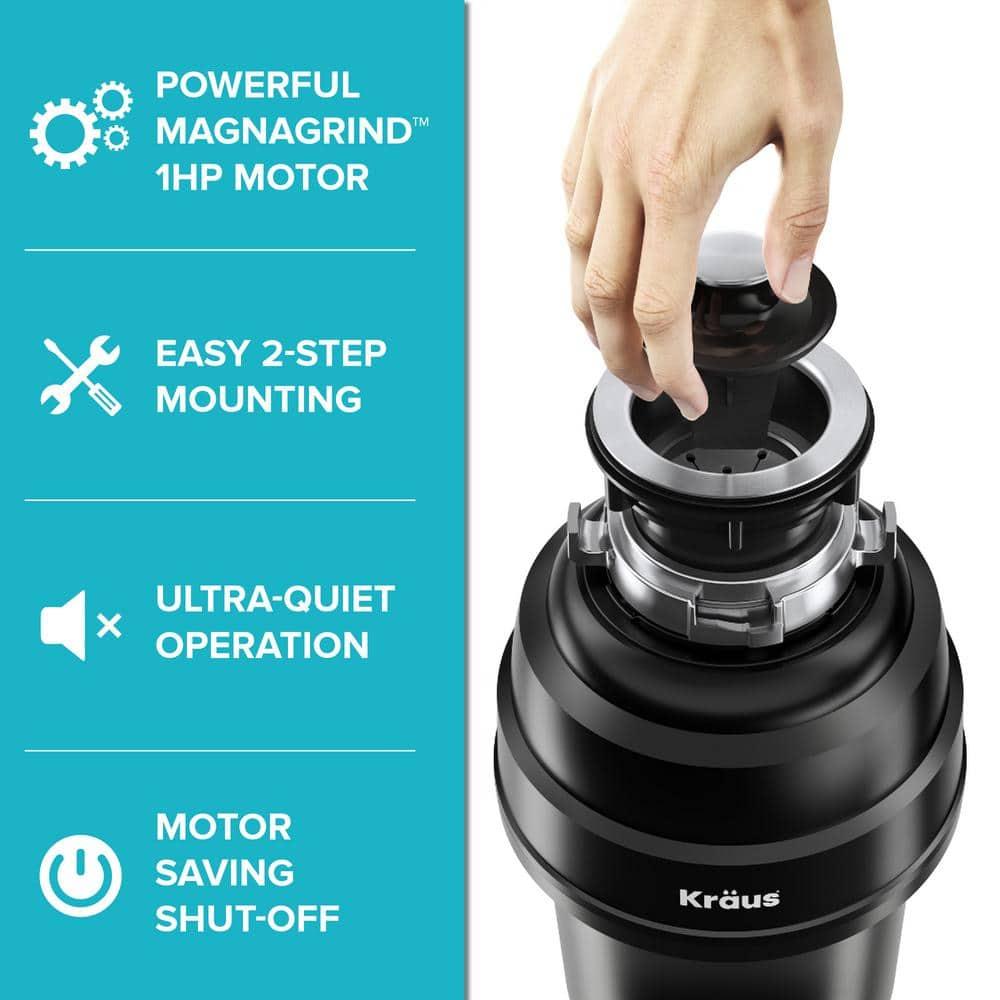 Black Stainless Steel Continuous Feed Garbage Disposal with Ultra-Quiet Motor