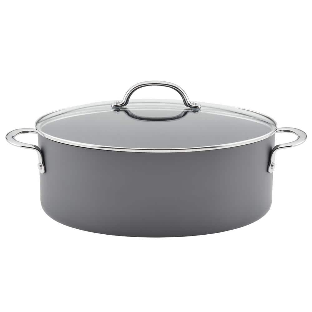Rachael Ray 8qt Hard Anodized Nonstick Oval Pasta Pot and Braiser Gray: Tempered Glass Lid, Dishwasher & Oven Safe
