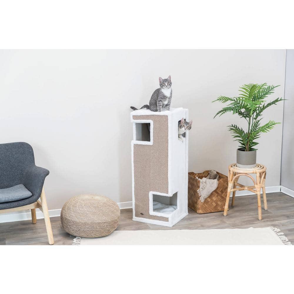 TRIXIE Gerardo Plush & Sisal 3-Story 39.4" Cat Condo Tower with Removable Cushions, Brown-White