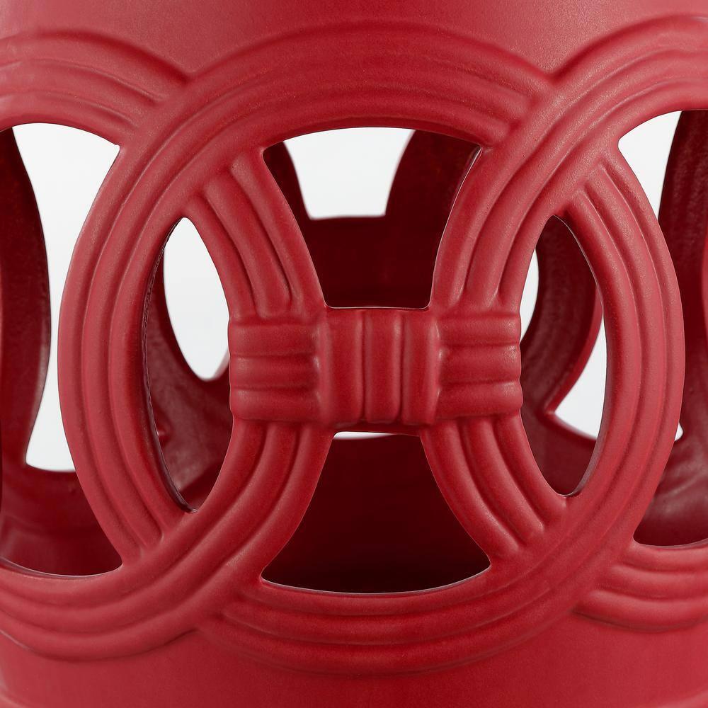 JONATHAN Y Lucky Coins 16" Chinese Ceramic Drum Garden Stool, Matte Red