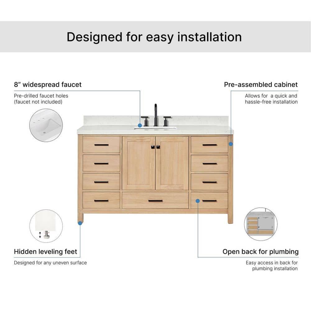 ARIEL Cambridge 60.25 Single Sink Bathroom Vanity with Carrara White Quartz Top