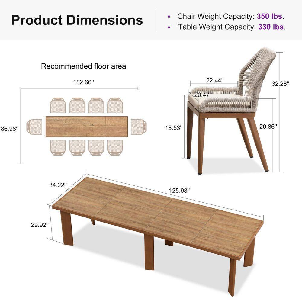 PURPLE LEAF 7 Pieces Patio Dining Set Aluminum Rectangular Table and Wicker Chairs with Cushions for Kitchen Porch Garden Modern Outdoor Furniture Sets, Beige and Dark Grey
