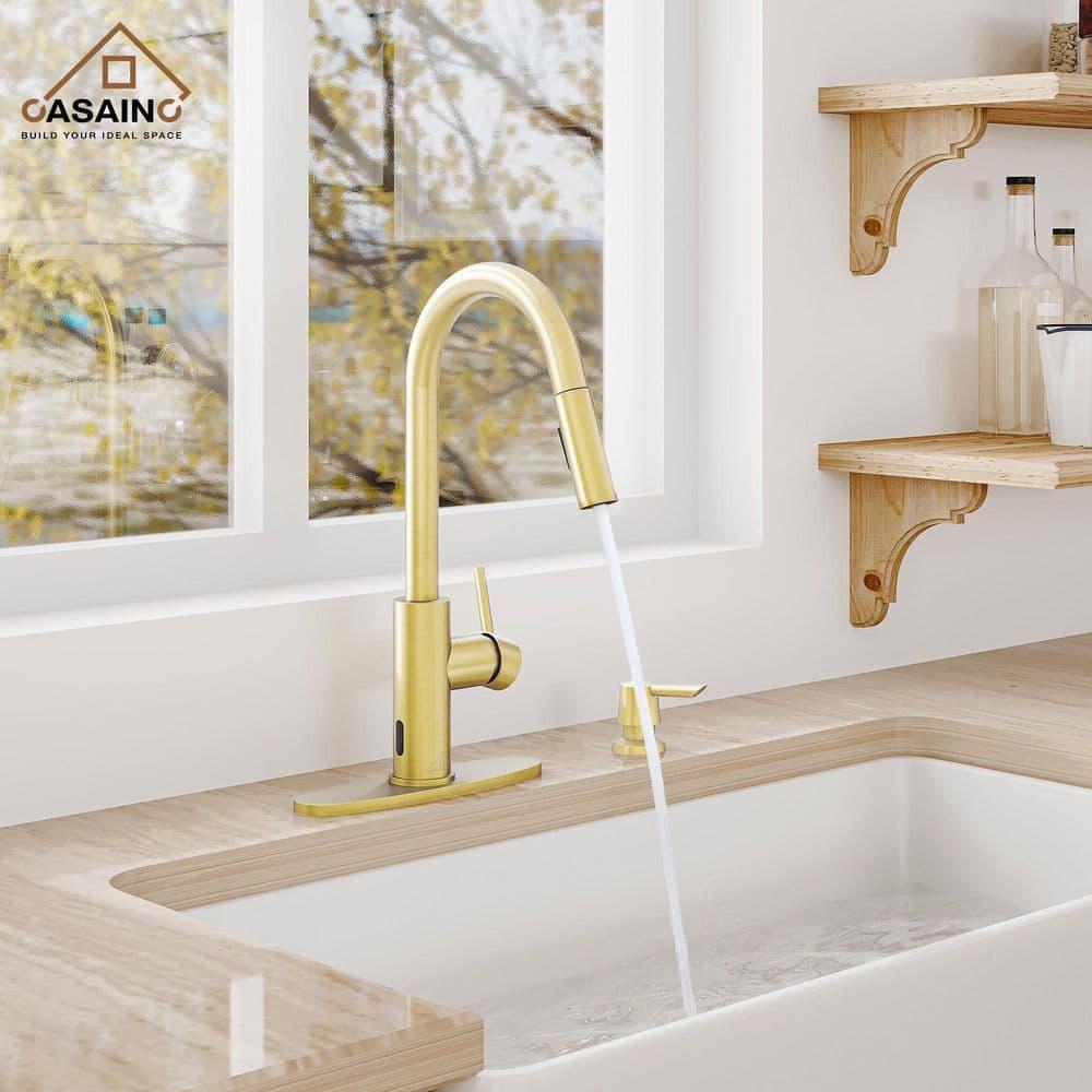 Willow Single-Handle Pull Down Sprayer Kitchen Faucet with Infrared Sensor, Soap Dispenser and Deck Plate