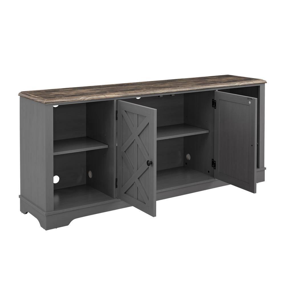 TV Stand for TVs up to 78" Gray - Home Essentials: Swing Doors, Open Shelf, Cable Management