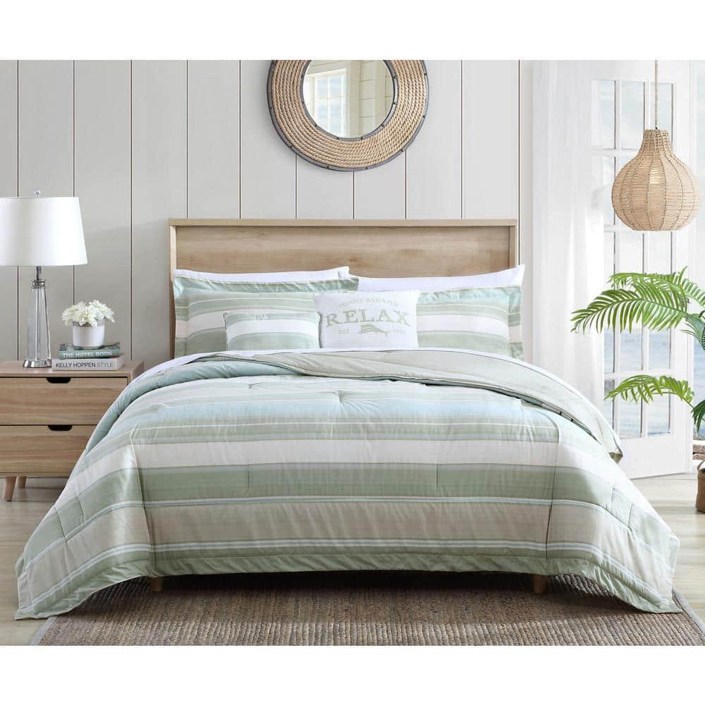 Queen 5pc Serenity Comforter & Sham Set Green - Tommy Bahama: Percale, Reversible, Includes Decorative Pillows
