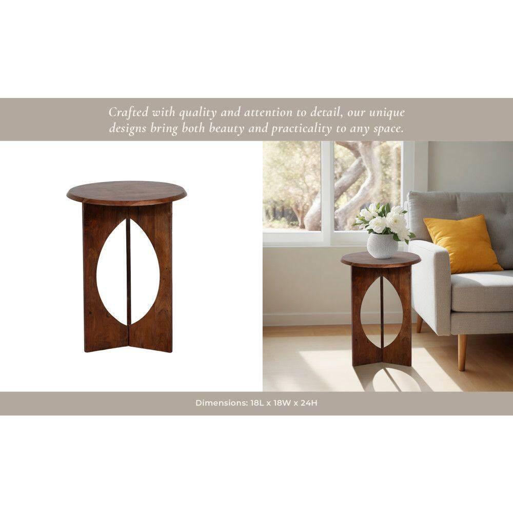 24"H Natural Acacia Wood Simple Pedestal Side Table with Minimalist Design and Ample Display Space for Living Room or Bedroom Decor