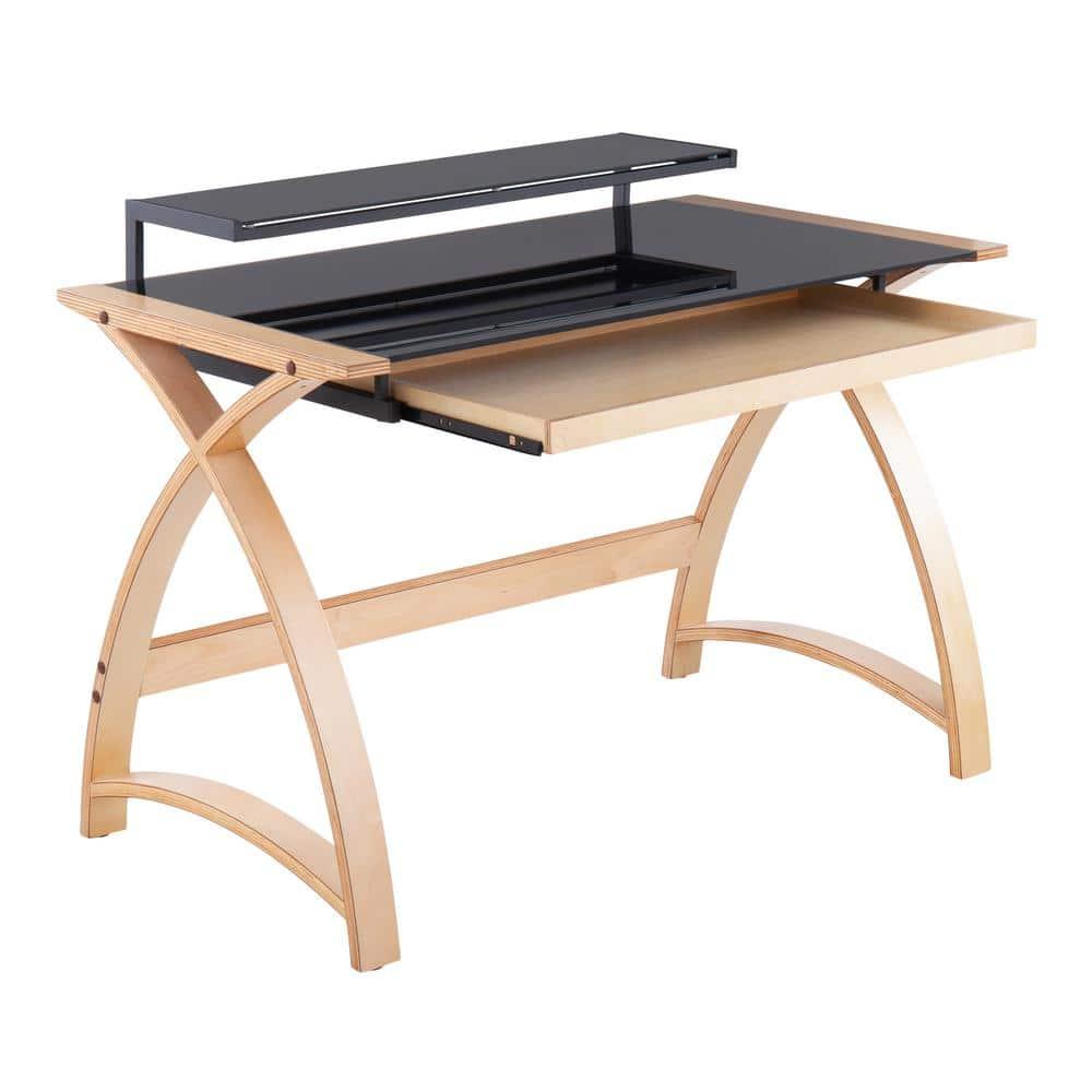 Brayden Studio® Bentley Mid-Century Modern Office Desk In Natural Wood And Black Glass By Lumisource