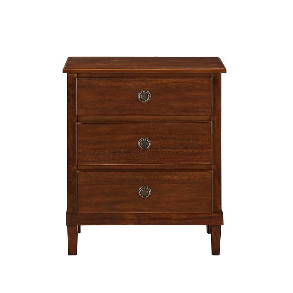Comfort Pointe Cambridge Nightstand Brown: Elegant 3-Drawer Storage, Metal Hardware, No Assembly Required