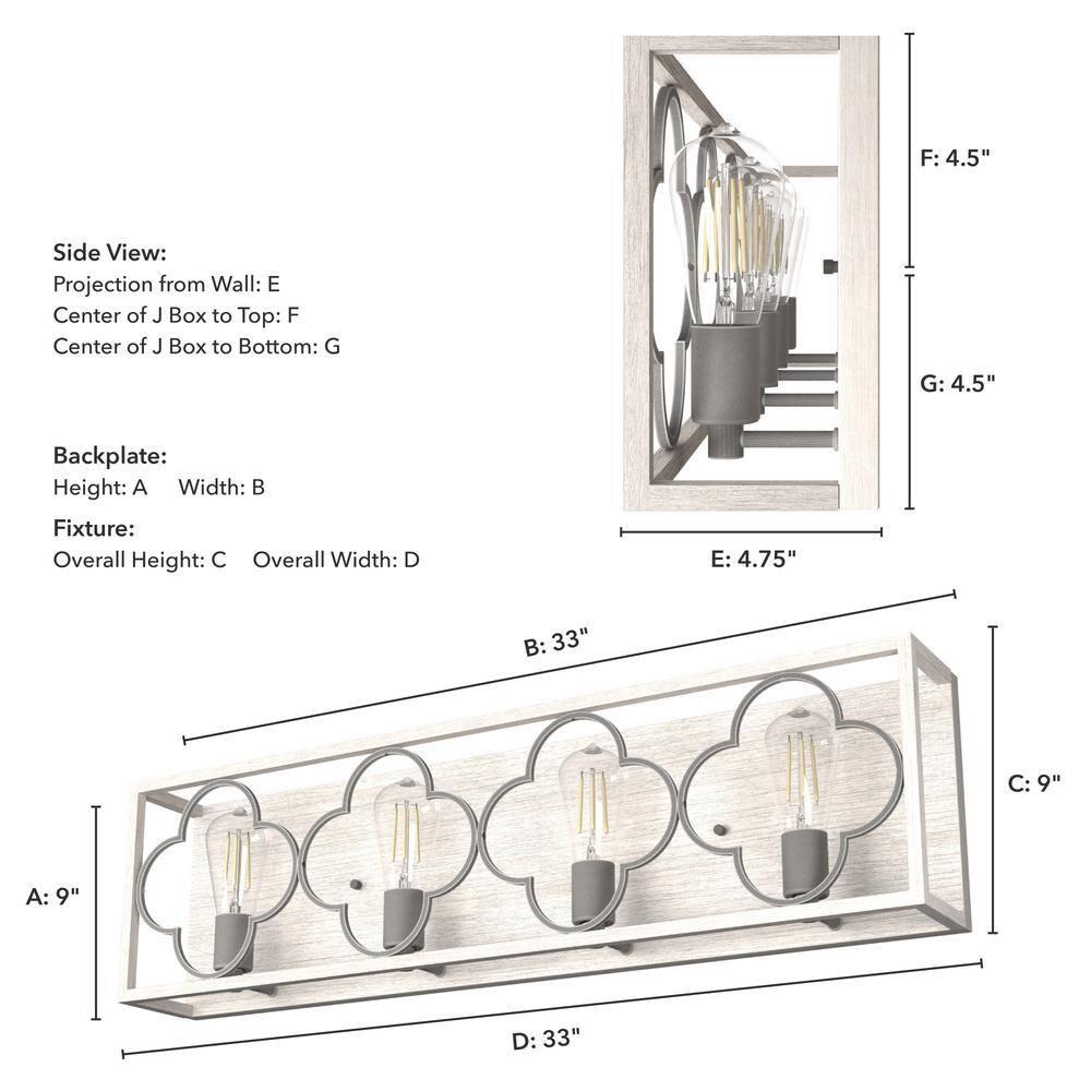 Hunter Fan Gablecrest 4 Light  Flush Mount Bathroom Vanity Wall Light Fixture