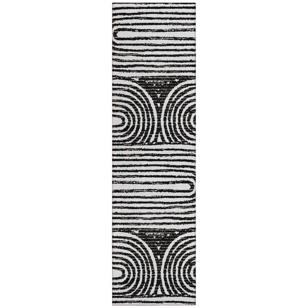 Addison Rugs Chantille ACN140 Black 2'3" x 7'6" Indoor Outdoor Hallway Runner Rug, Stain Resistant Washable Kitchen Area Carpet for Bathroom, Laundry and Bedroom
