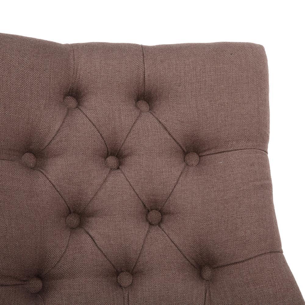 Polytrends Grandview Tufted Upholstered Linen Fabric Dining Chair Dining Chairs Brown Rubberwood,Acacia Tufted,Nailheads Farmhouse,Modern &