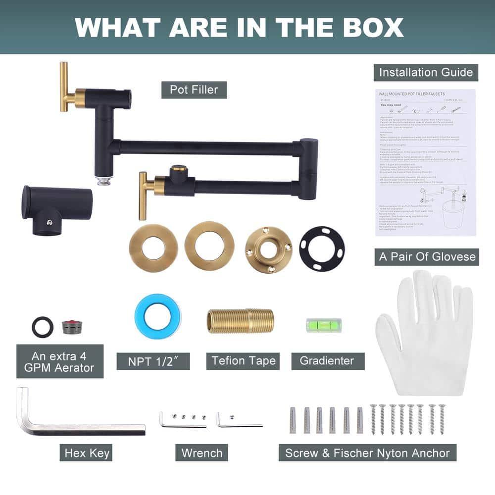 ARCORA ARCORA Single Hole Two Attachment Brass Wall Mounted Pot Filler Kitchen Faucet with Double-Handle AR7108800GB