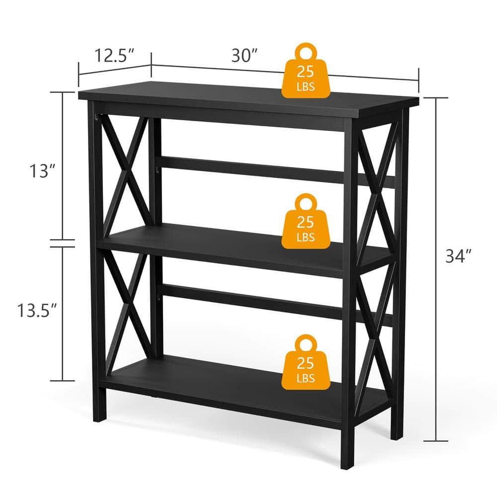 Costway 3-Tier Bookshelf Wooden Open Storage Bookcase for Home Office Black